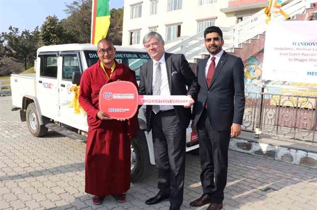 15 February 2020, Kathmandu Czech Republic Development Cooperation has handed over an ambulance, medical equipment, an operational vehicle to DhagpoSheydrub Ling Foundation, in Nala, Kavre. His Excellency Mr. Milan Hovorka, Ambassador of the Czech Republic to Nepal, officially handed over the keys of the Vehicles to the representatives of foundation on 14th February Friday at NalaGumba, Bhaktapur. The ambulance is fitted with advanced machinery and equipment that can be used in case of emergency. The medical equipment includes a spine board with fixators, vacuum mattress, Oximeter, 4 lines, Transport Stretchers, surgical sets, examination bed, chairs, privacy booths, Oxygen cylinders, & others. H.E. Milan Hovorka said, "We are happy to fulfill the need of ambulance in this region. We hope that this ambulance will help local people to reach the hospital on time. This will also help further to strengthen the friendship between Nepal & the Czech Republic and people." A representative of the DhagpoSheydrub Ling Foundation, LekshayGhale, expressed gratitude to the People of the Czech Republic, Czech Republic Development Cooperation, and MEDEVAC for assistance & partnership. "Ambulance & medical equipment will be used to transfer sick students of Gumba and also local people," he said. The NalaGumba is located about 20 kilometers away from the leading referral hospitals in Kathmandu and Dhulikhel. It would take more than two hours to reach hospitals in local transportation in case of a medical emergency. The government of the Czech Republic expects that this new ambulance would facilitate and expedite the transportation of sick people to advanced hospitals, thus saving time and reducing the risk on the lives of local people. Czech Republic's assistance to this project indicates its commitment to the improvement of the living standards & welfare of Nepalese people. This project has been designed to address basic human needs that include education, health and sanitation, and drinking water.