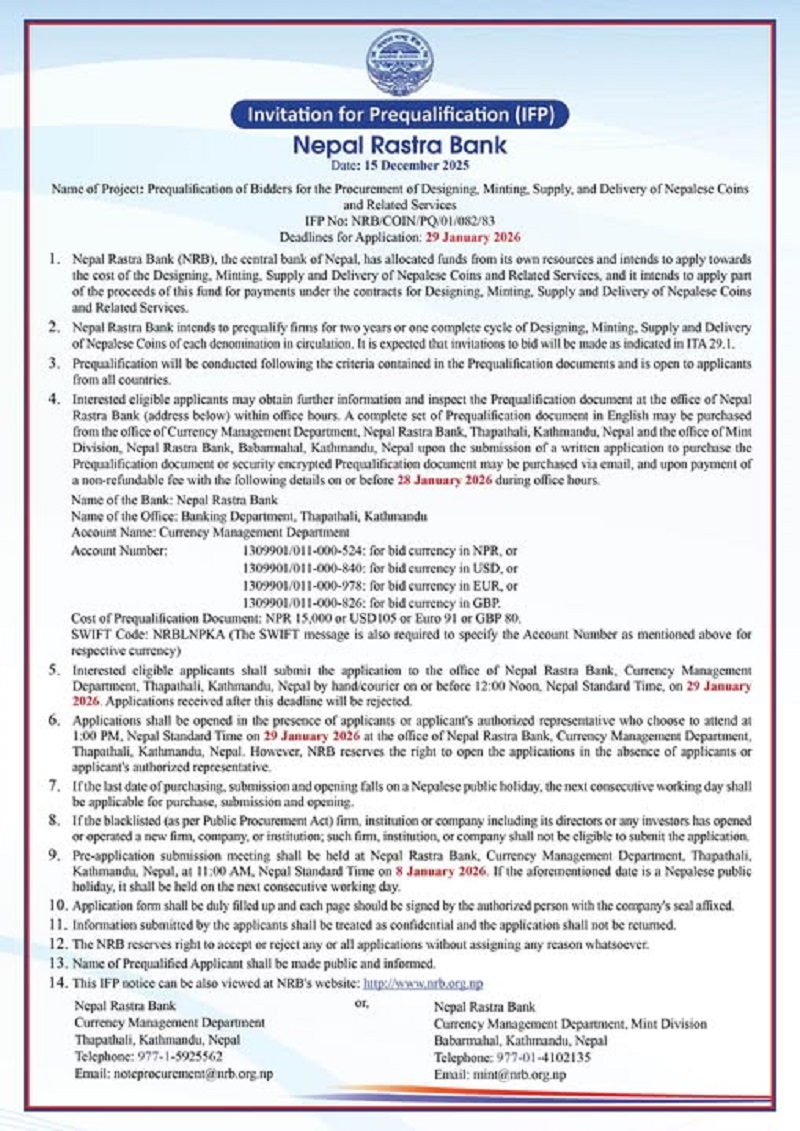 NRB Issue Prequalification Notice 