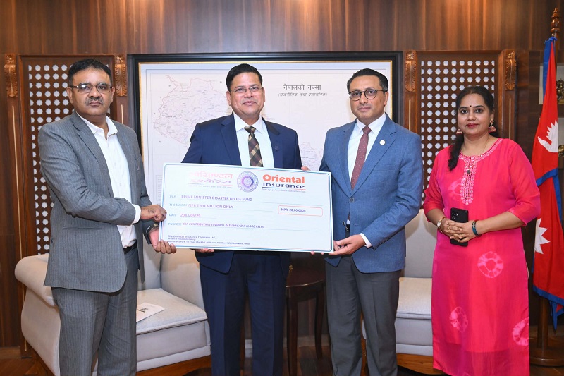 Oriental Insurance Contributes NPR 2 Million to Prime Ministers Disaster Relief Fund