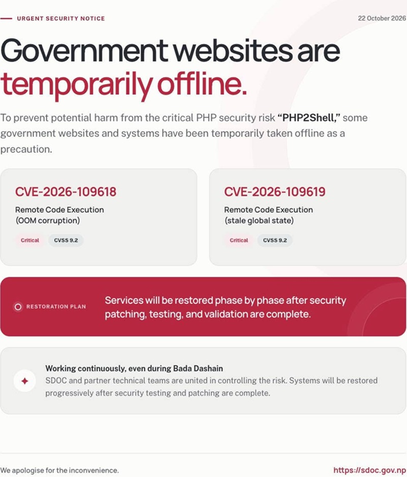 PHP Security Flaw: Nepalese Government Websites Temporarily Shut Down