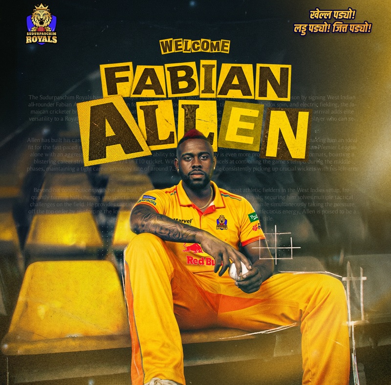 West Indies All-Rounder Fabian Allen Joins Sudurpaschim Royals for NPL Season 3