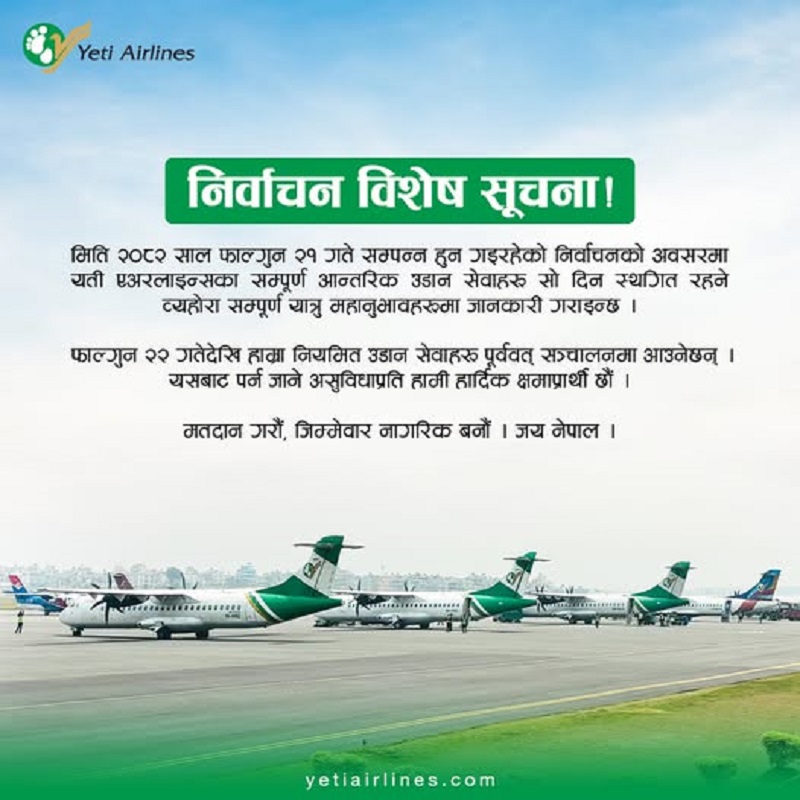 Yeti Airlines Election Notice Flights